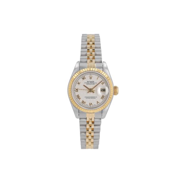 Rolex Ladies Datejust 26mm Two-Tone Ivory Pyramid Dial Fluted Jubilee 69173